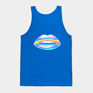 New Holographic Lips on Blue Tank Top